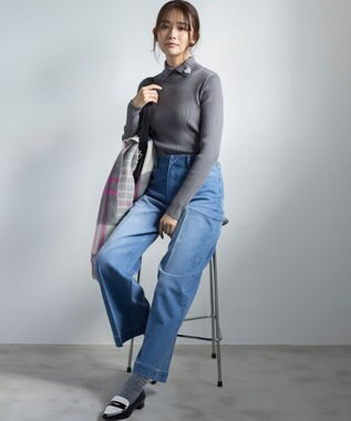 組曲 【前後着用・手洗い可】ELENAスパンコール襟デザイン ニット チャコールグレー系