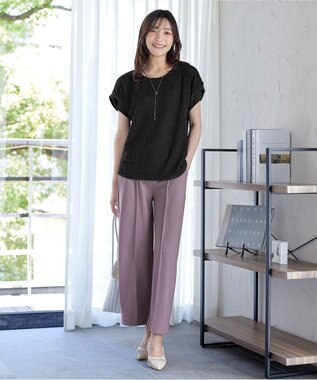 Tiaclasse 【洗える】ふくれジャカードカフス付きカットソー ブラック