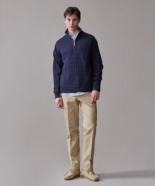J.PRESS MEN ギマコットン ケーブルハーフジップ ニット ネイビー系