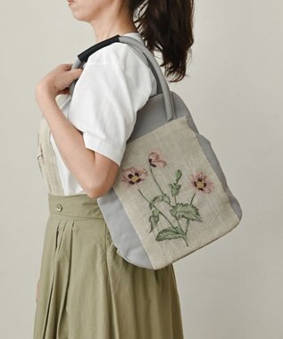 AND WOOL ポピー押し花刺繍バッグ グレー