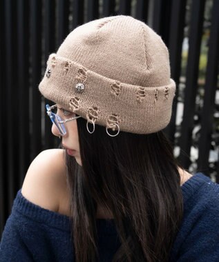 WEGO メタルチャームニットキャップ ブラウン