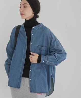 WEGO 【ANGIE VINTAGE】オーバーサイズ バンドカラー デニムシャツ ブルーその他