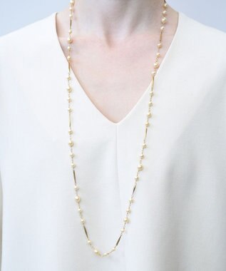 monshiro ガラスパールチェーンロングネックレス ホワイト