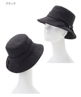 MOONBAT 【遮光100％・遮熱】FURLA(フルラ)リボン巻きダウン ハット 帽子 ロゴチャーム サイズ調整 撥水性 ブラック