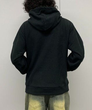 WEGO 【ユニセックス着用ITEM】ワッフルフリースOP刺繍プルパーカー ブラック