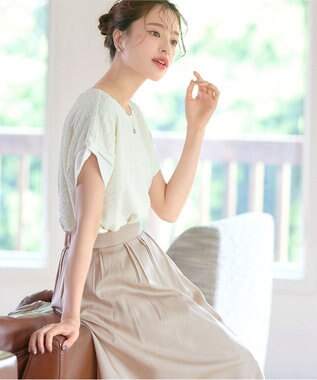 Tiaclasse 【洗える】ふくれジャカードカフス付きカットソー オフホワイト