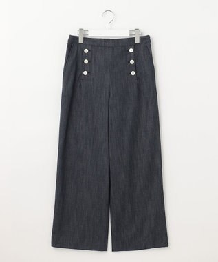 J.PRESS LADIES 【洗える】セルロースシャンブレー セミワイド マリン パンツ ネイビー系