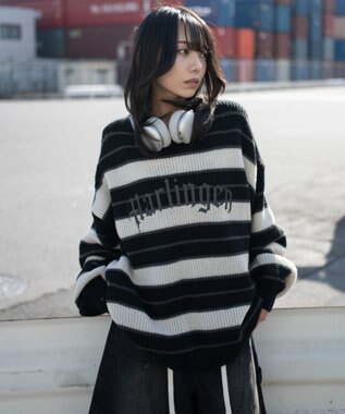 WEGO 【ユニセックス着用ITEM】アゼアミボーダーニットプルオーバー ブラックボーダー