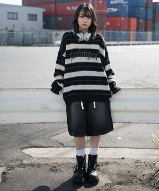 WEGO 【ユニセックス着用ITEM】アゼアミボーダーニットプルオーバー ブラックボーダー