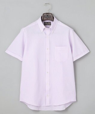 GOTAIRIKU とにかく涼しい/酷暑対応【シワになりにくい/吸水速乾】クールマックスサッカーシャツ パープル×白