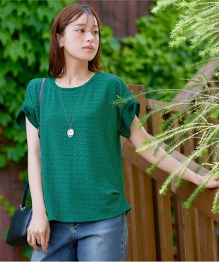 Tiaclasse 【洗える】ふくれジャカードカフス付きカットソー グリーン