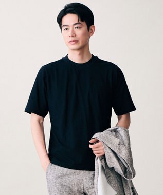JOSEPH ABBOUD 【オリジナルジャージ生地/サラリ清涼/上質感】コンパクトブロックリンクス ドレス Ｔシャツ ネイビー系