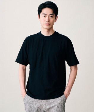 JOSEPH ABBOUD 【オリジナルジャージ生地/サラリ清涼/上質感】コンパクトブロックリンクス ドレス Ｔシャツ ネイビー系