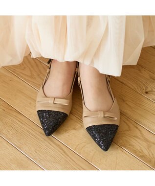 MODE ET JACOMO <carino>グリッターコンビフラットシューズ ベージュコンビ