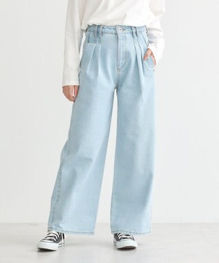 earth music&ecology ダブルタックワイドデニムパンツ Light Indigo