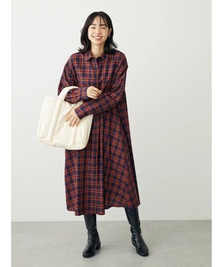 Green Parks ビエラチェックシャツワンピース Orange