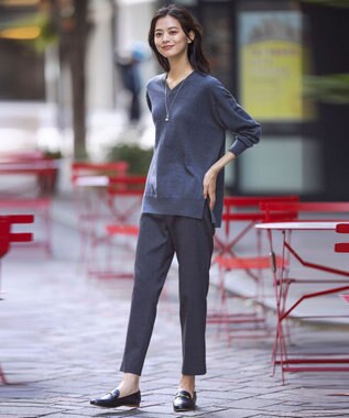 J.PRESS LADIES S 【洗える】30/2 TR ドビー ガンクラブ テーパード パンツ グレー系3