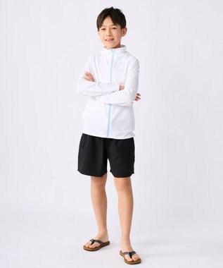 OP／FILA 【Ocean Pacific】フルジップ OPロゴラッシュガード ホワイト×サックス