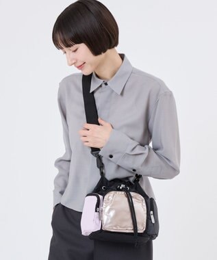 LeSportsac CONV DRAWSTRING CRSSBDY/ブラック/ローズゴールドシャイン/ピンク