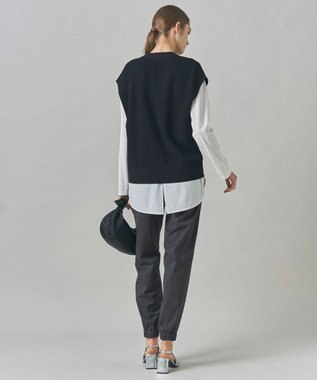 ICB L 【洗える】 ウールテンセルミニブークレ ニットベスト ブラック系