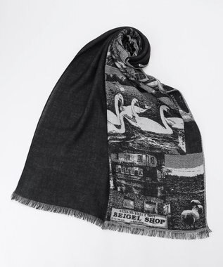 JOSEPH HOMME シルクカシミヤストール　グラフィックロンドン ブラック系5