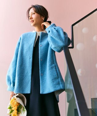 #Newans 【洗濯機可能】バックフレアショートコート ブルー