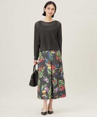 自由区 S 【洗える】ペイントタッチフラワープリント スカート スレートベース