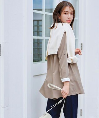 Tiaclasse 【洗える】クレリックシャツチュニックブラウス グレージュ×オフホワイト