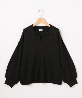 組曲 S 【加藤ローサさん着用】ポロ襟ストレッチニット ブラック系