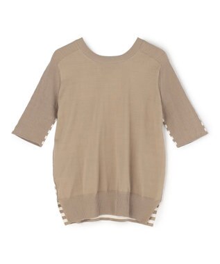 BEIGE， JULIE / コットンシルク 2WAY半袖ニット Ecru×Taupe