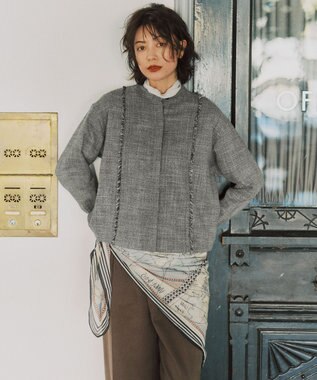 ICB ライトスラブツイード シャツジャケット ブラック×オフホワイトミックス