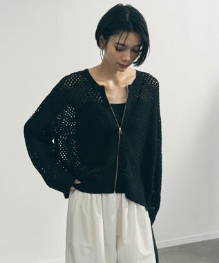 UNFILO クロシェレースニット ZIPカーディガン ブラック