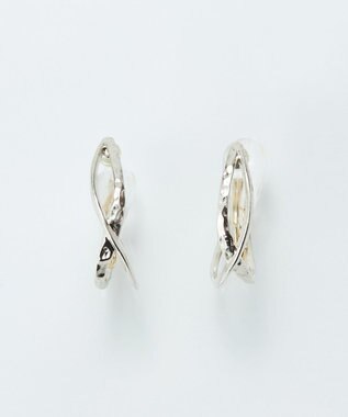 Phoebe 〈シリーズ累計販売10000点突破！〉〈痛くないシリーズ/金属アレルギー対応〉クロスフープクリスタルループフィットイヤリング　シルバー シルバー