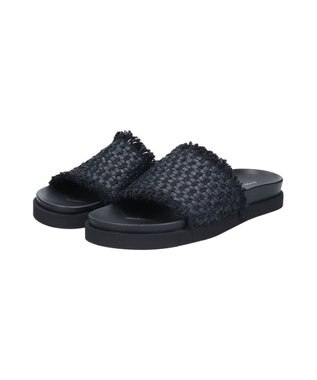 INTER-CHAUSSURES 【ANGEL ALARCON】フットベッドラフィアスライドサンダル ブラック雑材