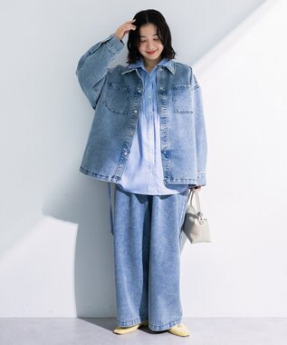 Green Parks 脇シャーリングシャツ Stripe Blue