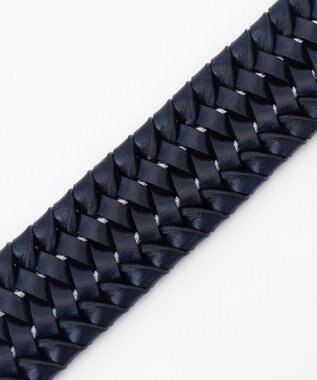 JOSEPH ABBOUD 【キングサイズ・イタリア素材・ストレッチ・日本製】ストレッチレザーメッシュ ベルト ネイビー系