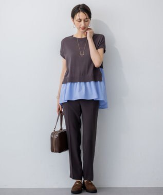 23区 【洗える】レイヤードデザイン ニット ブラウン×サックスストライプ