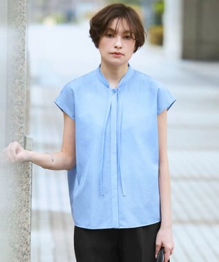 ICB L セシェシルキーローン フレンチスリーブボウタイブラウス