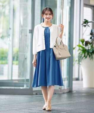 Tiaclasse 【洗える】スタイルアップも叶うピンタックワンピース ブルー