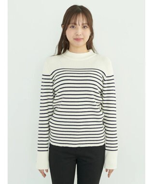 earth music&ecology ゴールド釦スリーブリブプルオーバー Border