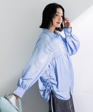 Green Parks 脇シャーリングシャツ Stripe Blue