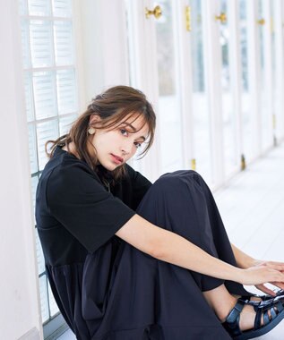 Tiaclasse 【洗える】切替マキシワンピース ネイビー