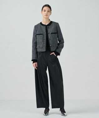 GRACE CONTINENTAL シャギーチェックノーカラージャケット グレー