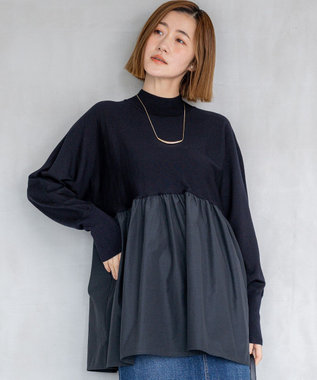 23区 L 【洗える】ギャザープルオーバー コンビ ニット