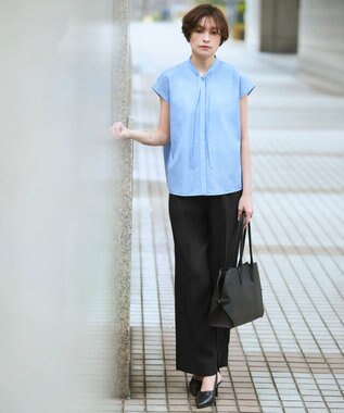 ICB セシェシルキーローン フレンチスリーブボウタイブラウス スカイブルー
