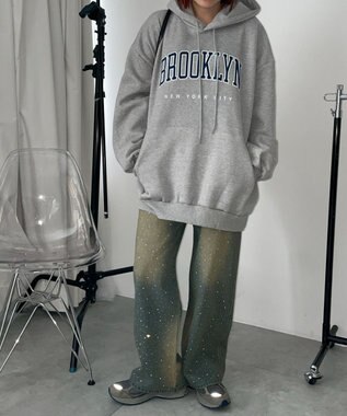 WEGO 【裏起毛】BROOKLYNロゴビッグパーカー グレー