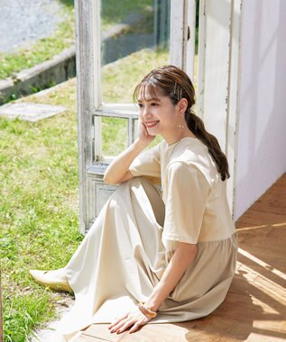 Tiaclasse 【洗える】切替マキシワンピース アイボリー