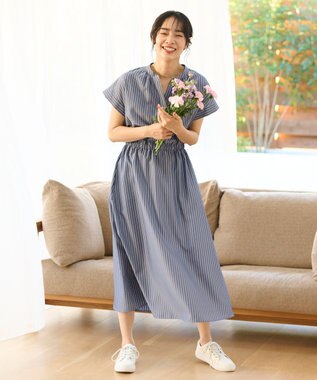 ANY 【UVケア・接触冷感・吸水速乾】ラク映え スキッパーワンピース ネイビー系