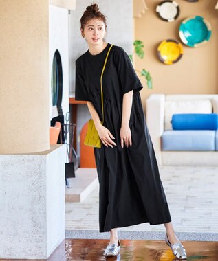 Tiaclasse 【洗える】切替マキシワンピース ブラック