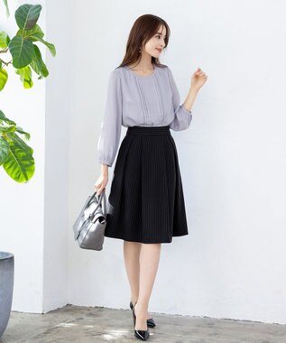 Tiaclasse 【洗える】ピンタックレースブラウス グレー